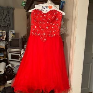 Red and Silver Strapless Sweetheart Dress
